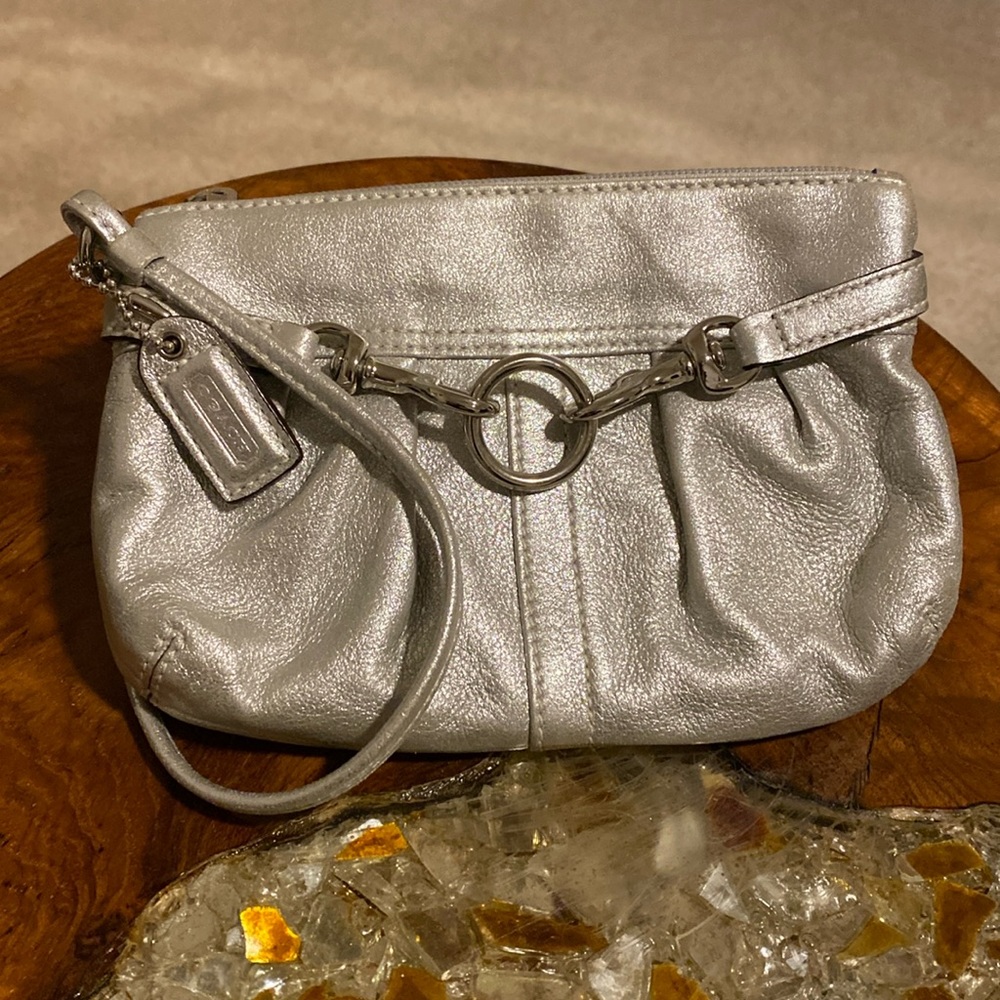 Coach Metallic Silver Wristlet Clutch - Never Used
